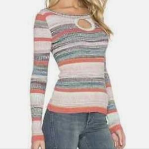 Free People keyhole stripe womens knit sweater